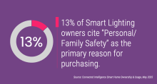 13% of Smart Lighting owners cite “Personal/Family Safety” as the primary reason for purchasing.